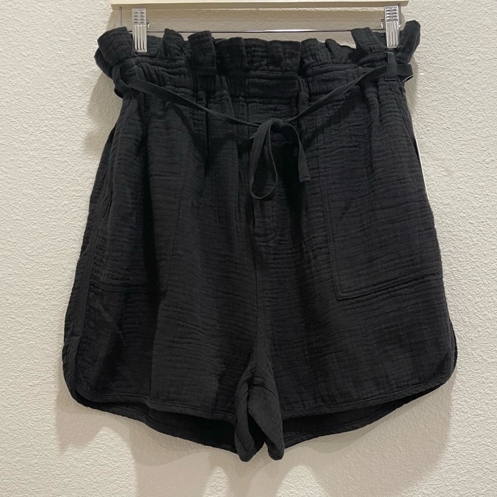 NWT! SPLENDID Black Brushed Cotton Paperbag Drawstring Shorts!